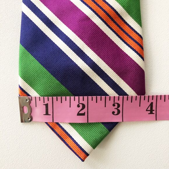 Ralph Lauren Repp Tie Bold Stripes Green Orange Purple Navy White Made Italy - Picture 7 of 7